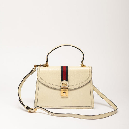 Gucci White Leather Striped Top Handle Bag