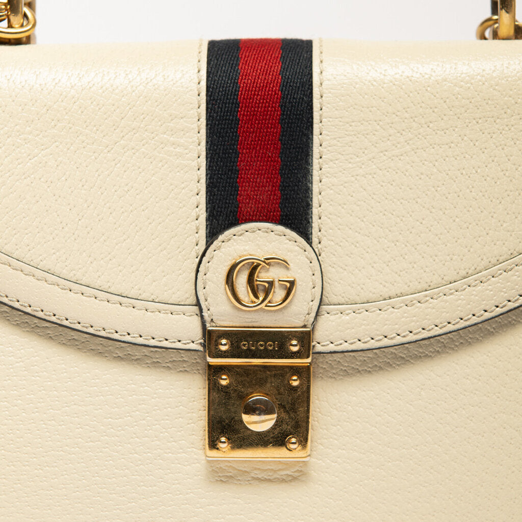 Gucci White Leather Striped Top Handle Bag