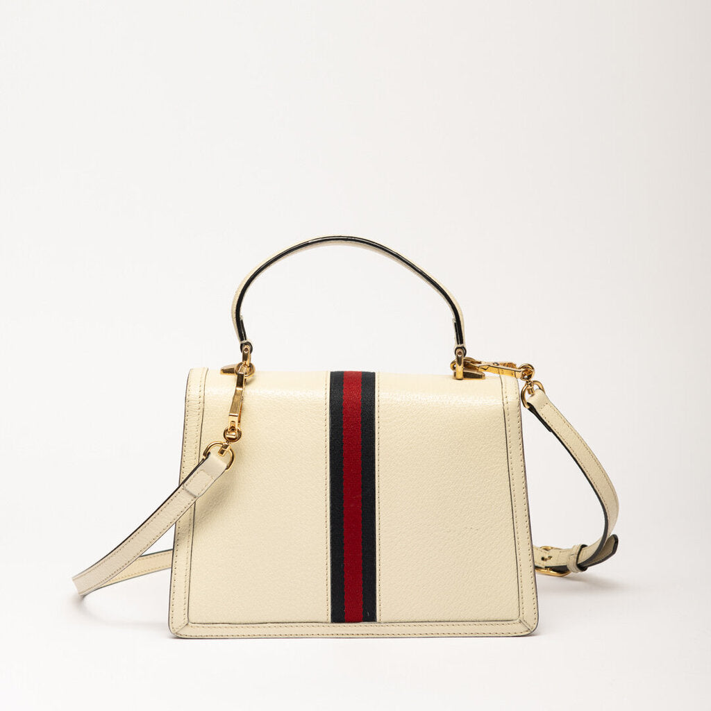 Gucci White Leather Striped Top Handle Bag