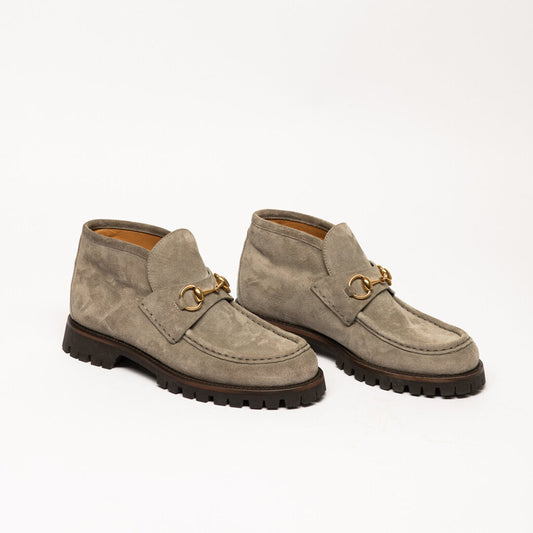 Gucci Grey Suede Horsebit Ankle Loafer