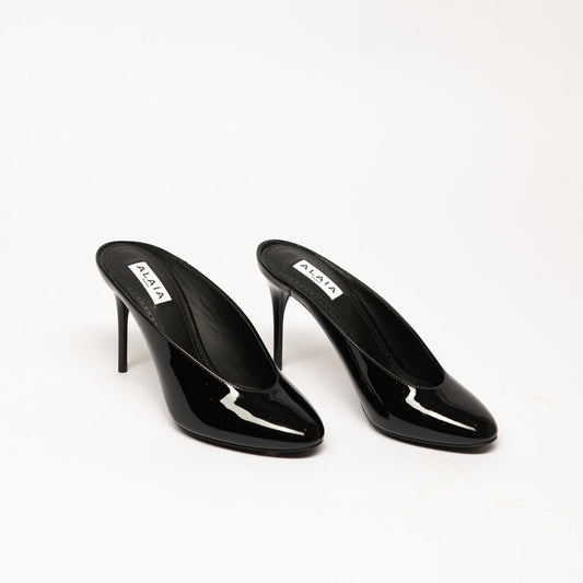 Alaia Black Patent Heeled Mules