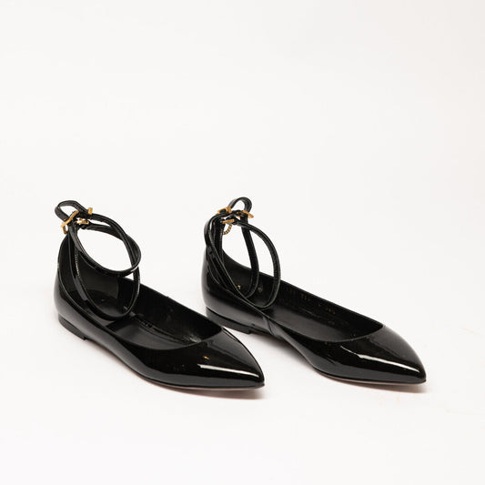 Valentino Black Patent Leather Ankle Strap Flat