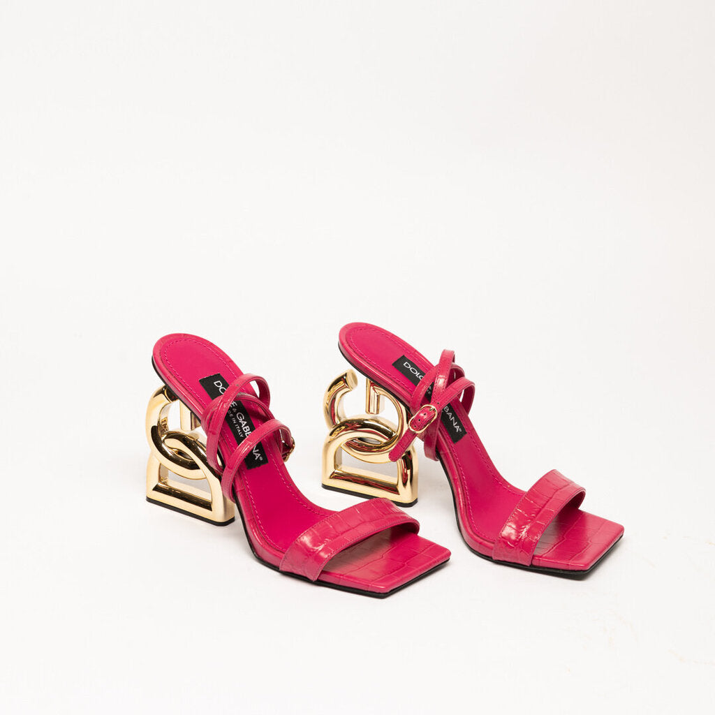 Dolce & Gabbana Pink Croc Embossed "DG" Heels
