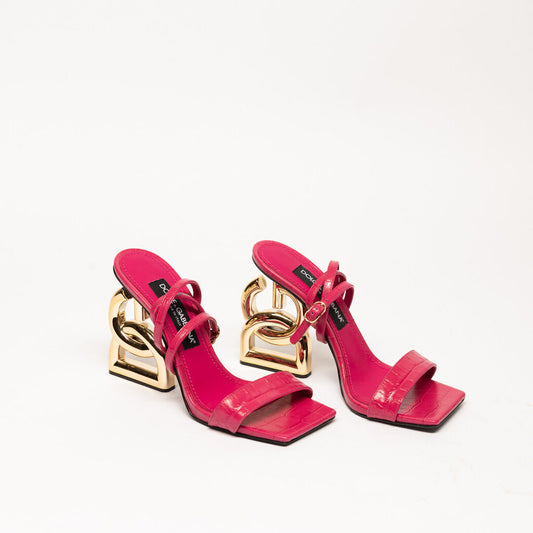 Dolce & Gabbana Pink Croc Embossed "DG" Heels