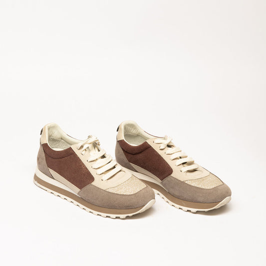 Peserico Beige Suede Gold Sneaker