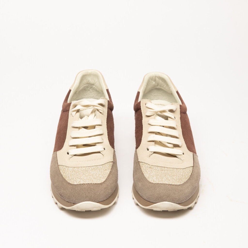Peserico Beige Suede Gold Sneaker