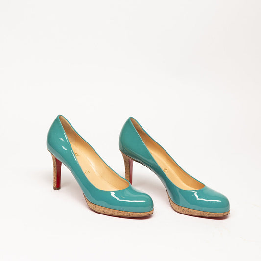 Christian Louboutin Teal Patent Leather Pumps