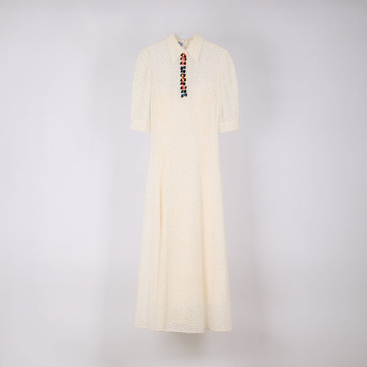 Prada White Lace Crochet Button Maxi Dress