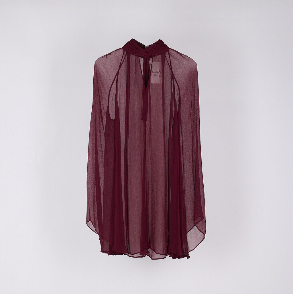 Staud Burgundy Viscose Sheer Mini Dress