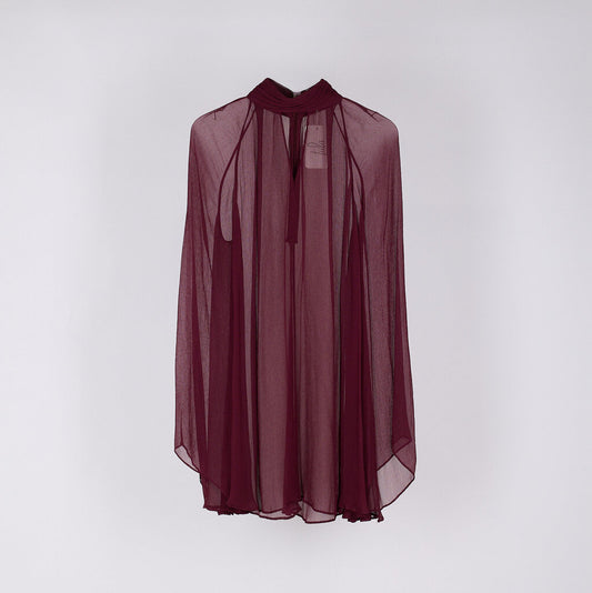 Staud Burgundy Viscose Sheer Mini Dress