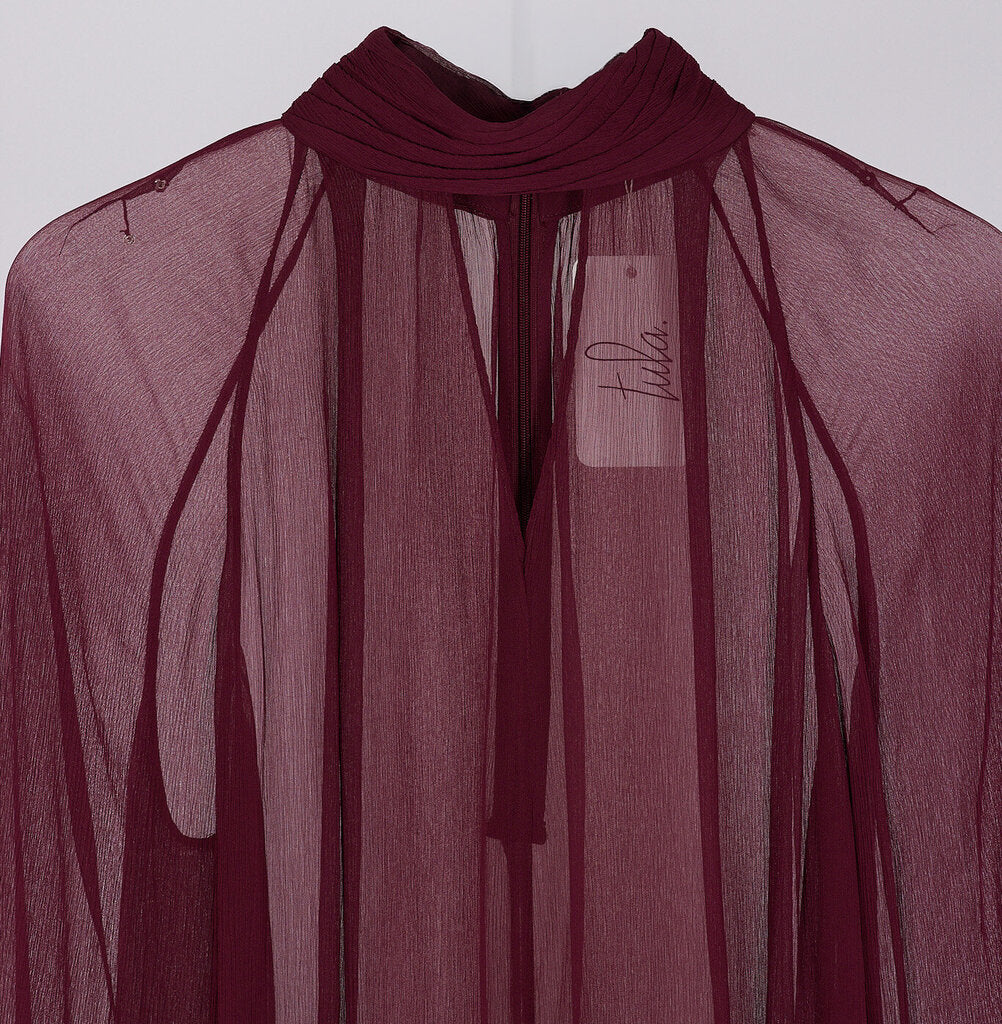 Staud Burgundy Viscose Sheer Mini Dress