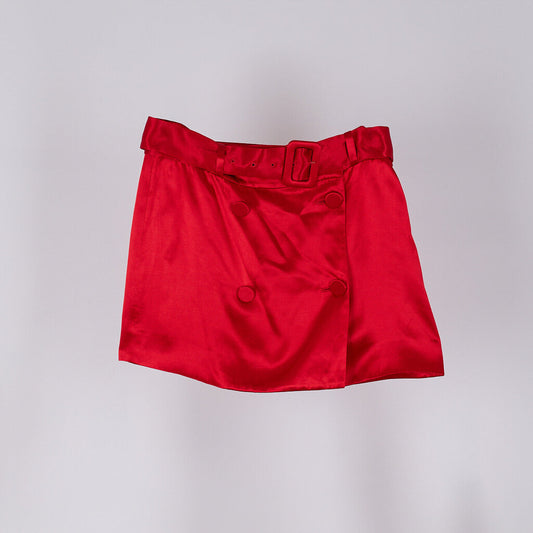 Ferragamo Red Satin Belted Mini Skirt