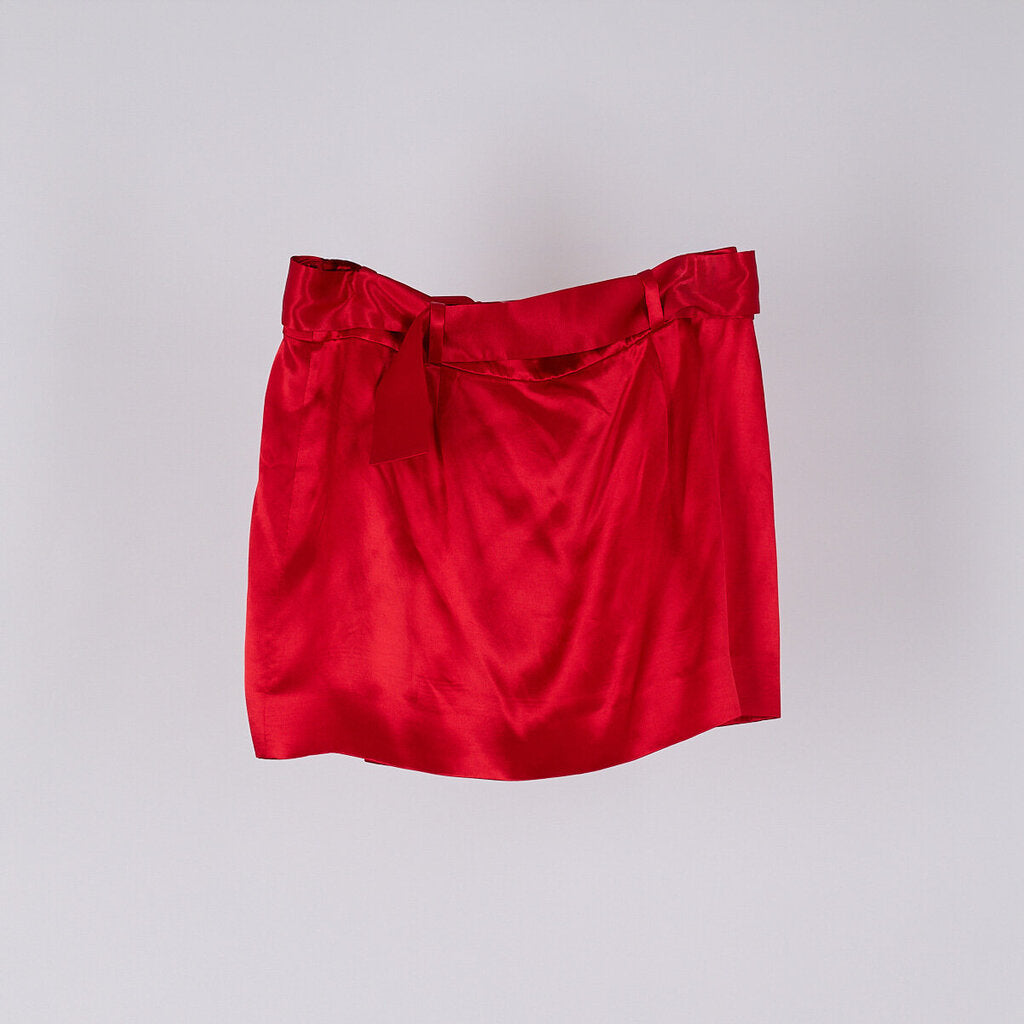 Ferragamo Red Satin Belted Mini Skirt