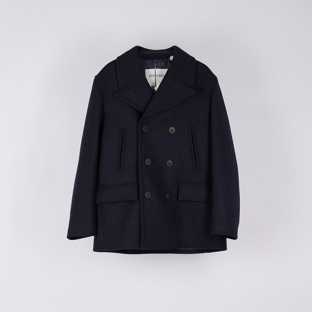 Burberry Navy Wool Double Breasted Pea Coat