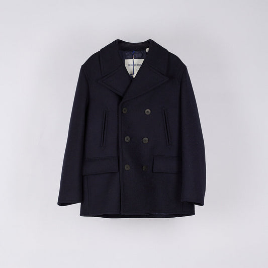Burberry Navy Wool Double Breasted Pea Coat