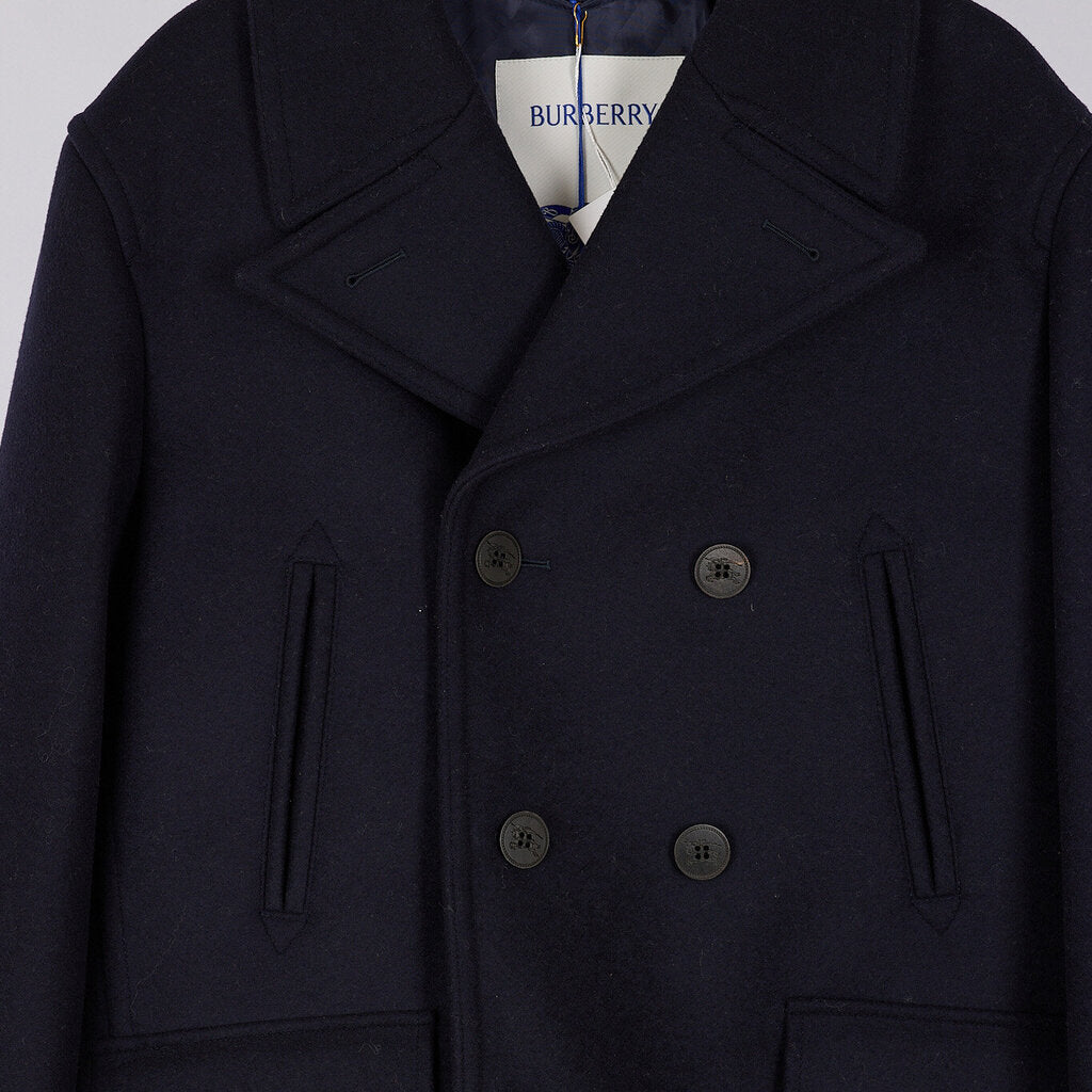 Burberry Navy Wool Double Breasted Pea Coat