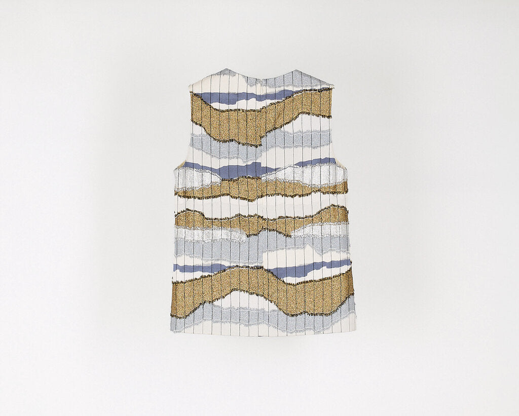 Christian Dior 2016 White Gold Metallic Stripe Top