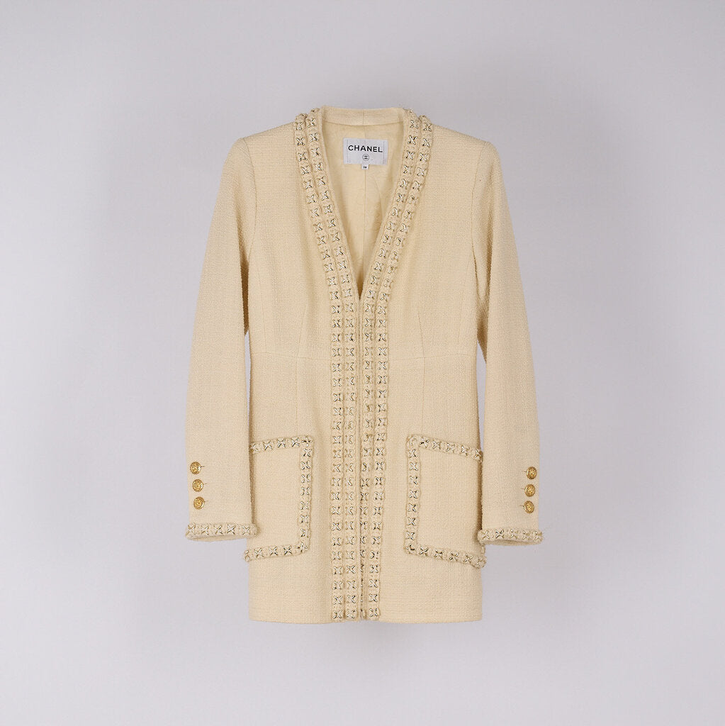Chanel Cream Tweed Stitched Hardware Jacket