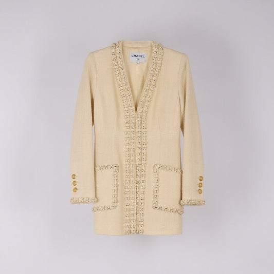 Chanel Cream Tweed Stitched Hardware Jacket