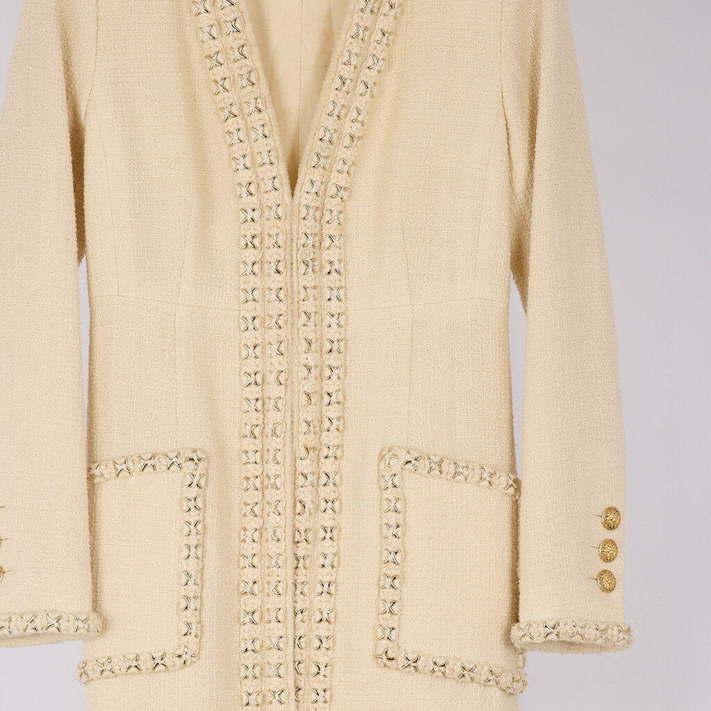 Chanel Cream Tweed Stitched Hardware Jacket