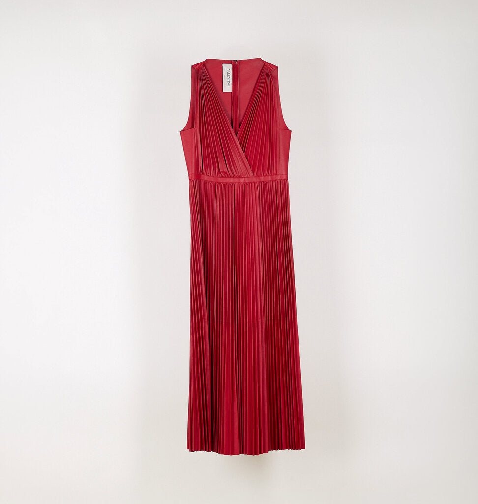 Valentino 2019 Pleated Leather A-Line Midi Dress