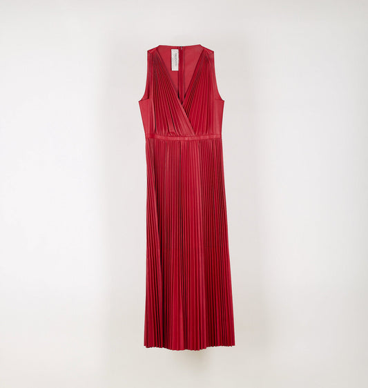 Valentino 2019 Pleated Leather A-Line Midi Dress