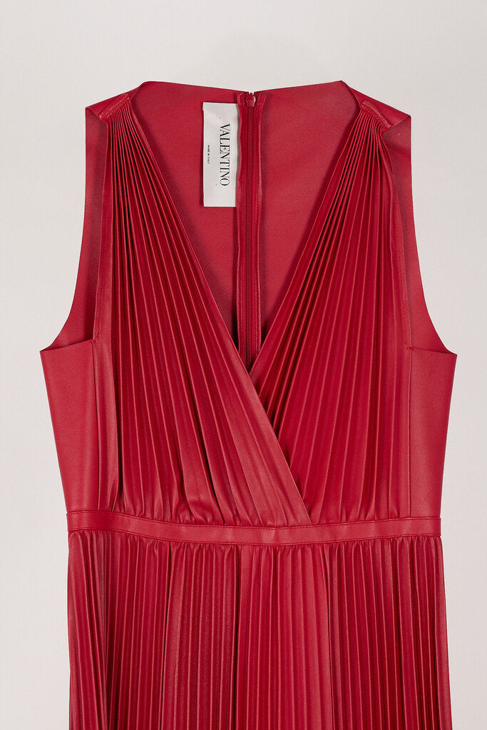 Valentino 2019 Pleated Leather A-Line Midi Dress