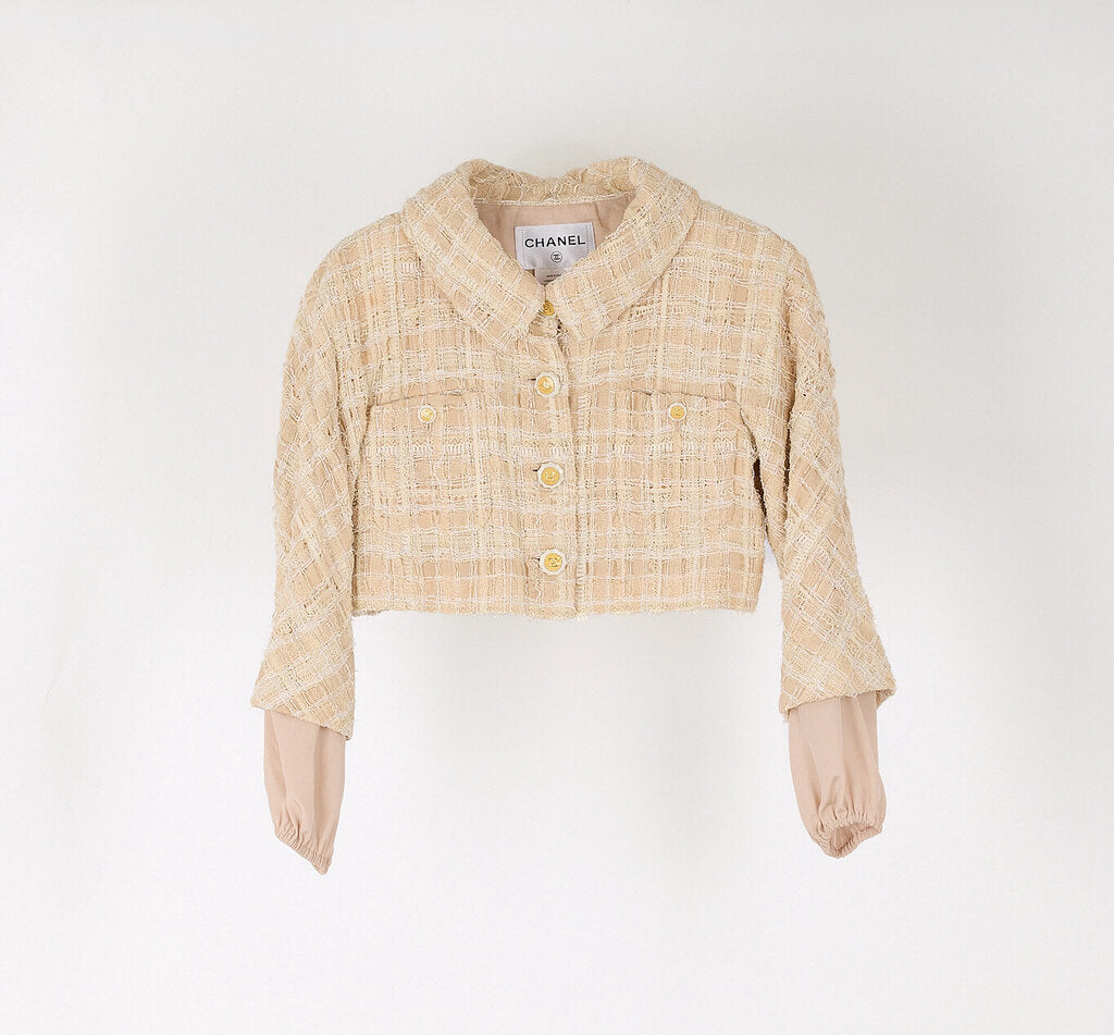 Chanel 2014 Beige Linen Blend Tweed Cropped Bolero Jacket