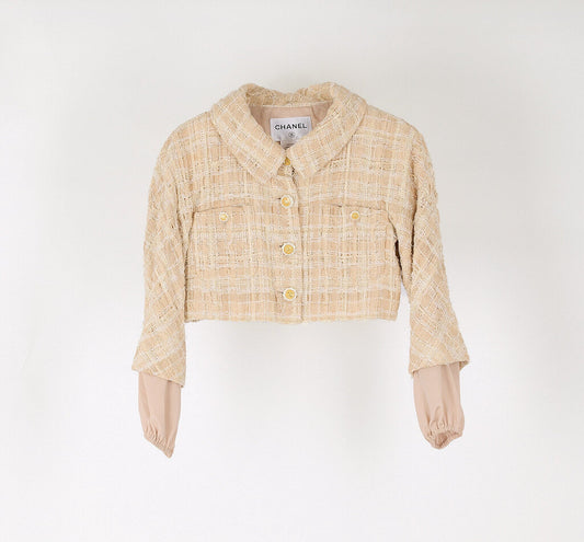 Chanel 2014 Beige Linen Blend Tweed Cropped Bolero Jacket