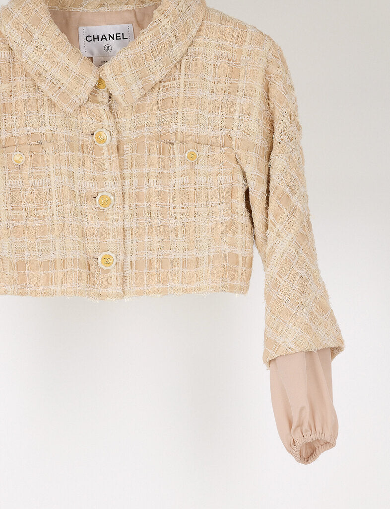 Chanel 2014 Beige Linen Blend Tweed Cropped Bolero Jacket