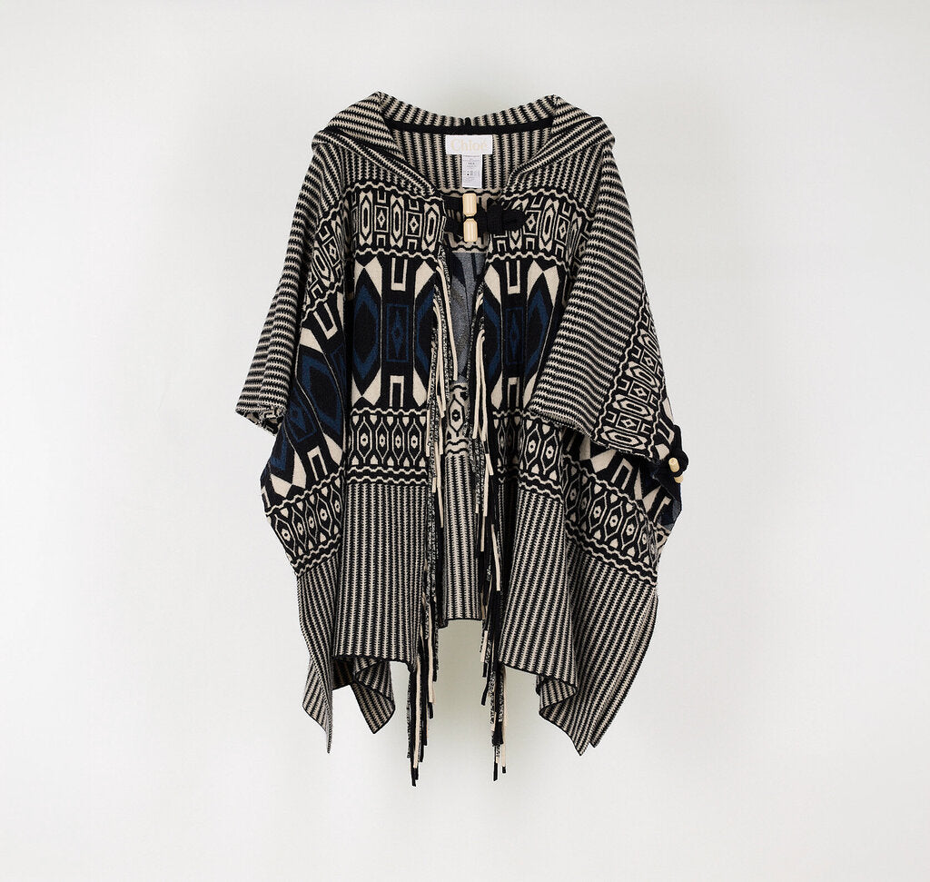 Chloe Multicolor Wool Pattern Poncho