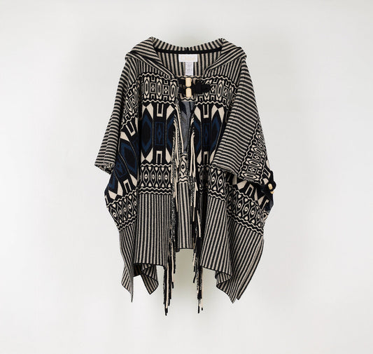 Chloe Multicolor Wool Pattern Poncho