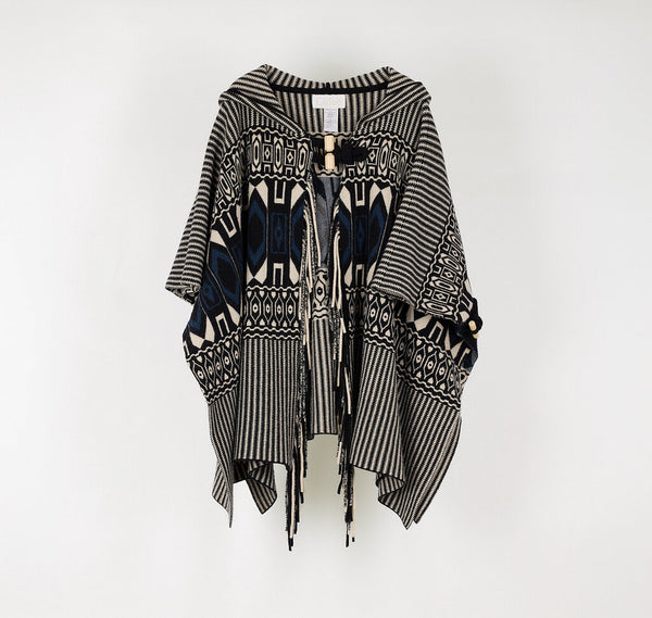 Chloe Multicolor Wool Pattern Poncho