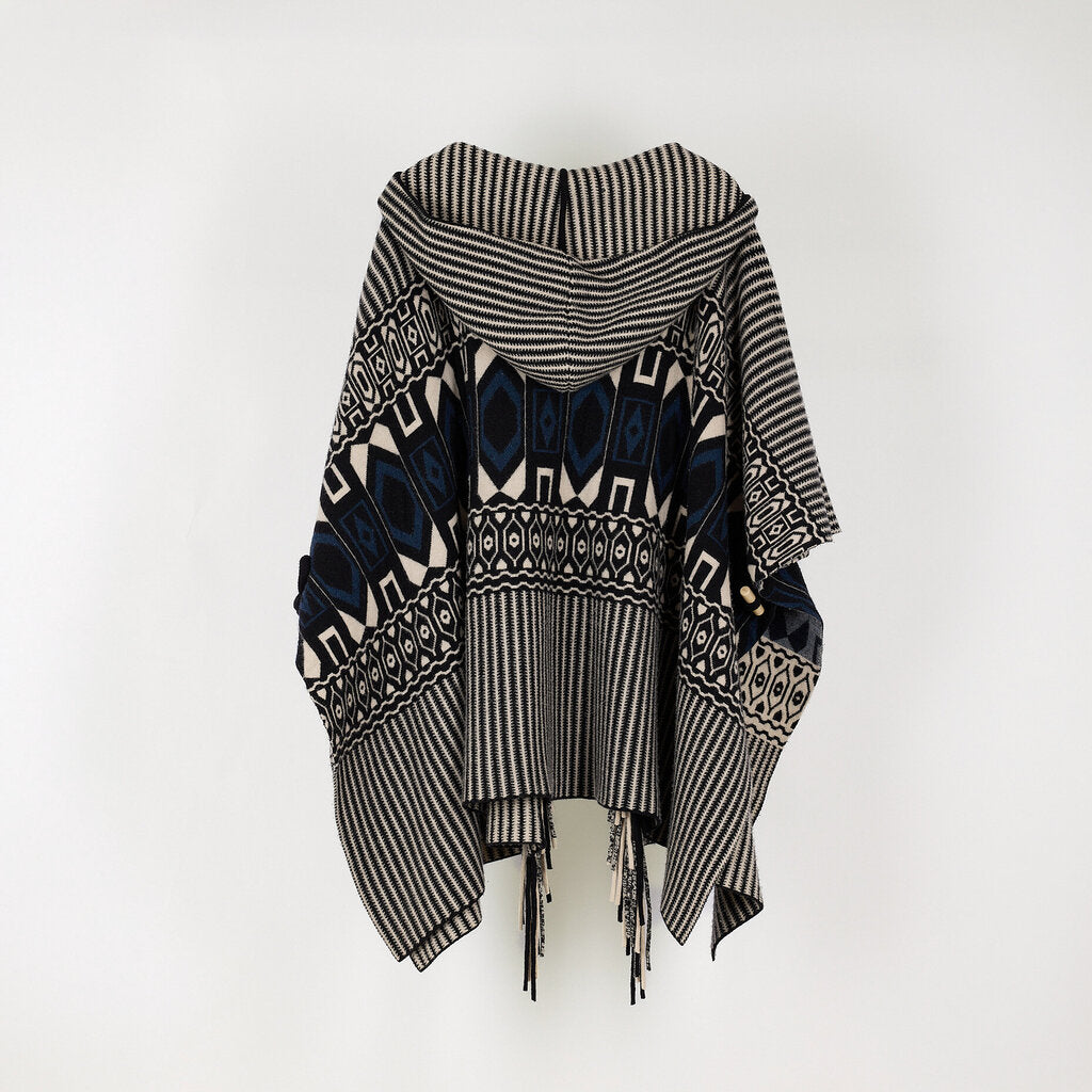 Chloe Multicolor Wool Pattern Poncho