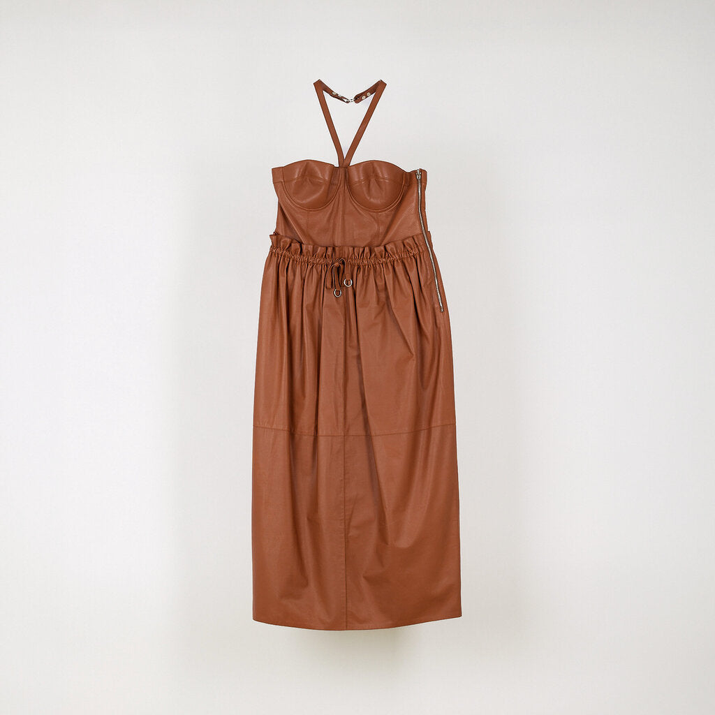 Hermès 2022 Brown Leather Bustier Dress