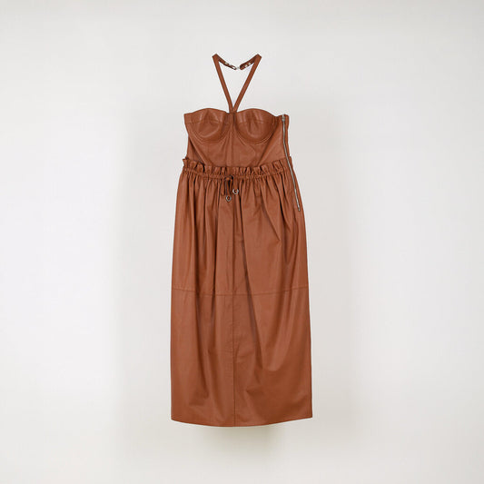 Hermès 2022 Brown Leather Bustier Dress