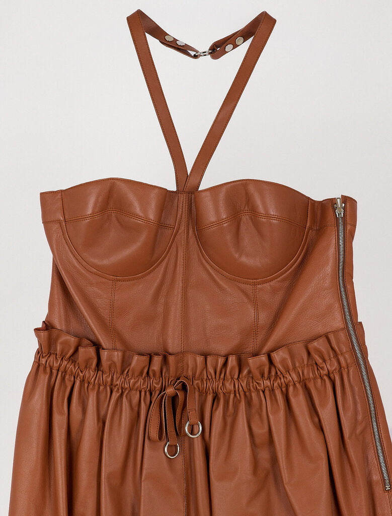 Hermès 2022 Brown Leather Bustier Dress