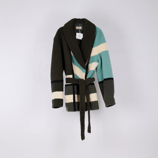 Hermes Multicolor Wool Shearling Belted Coat