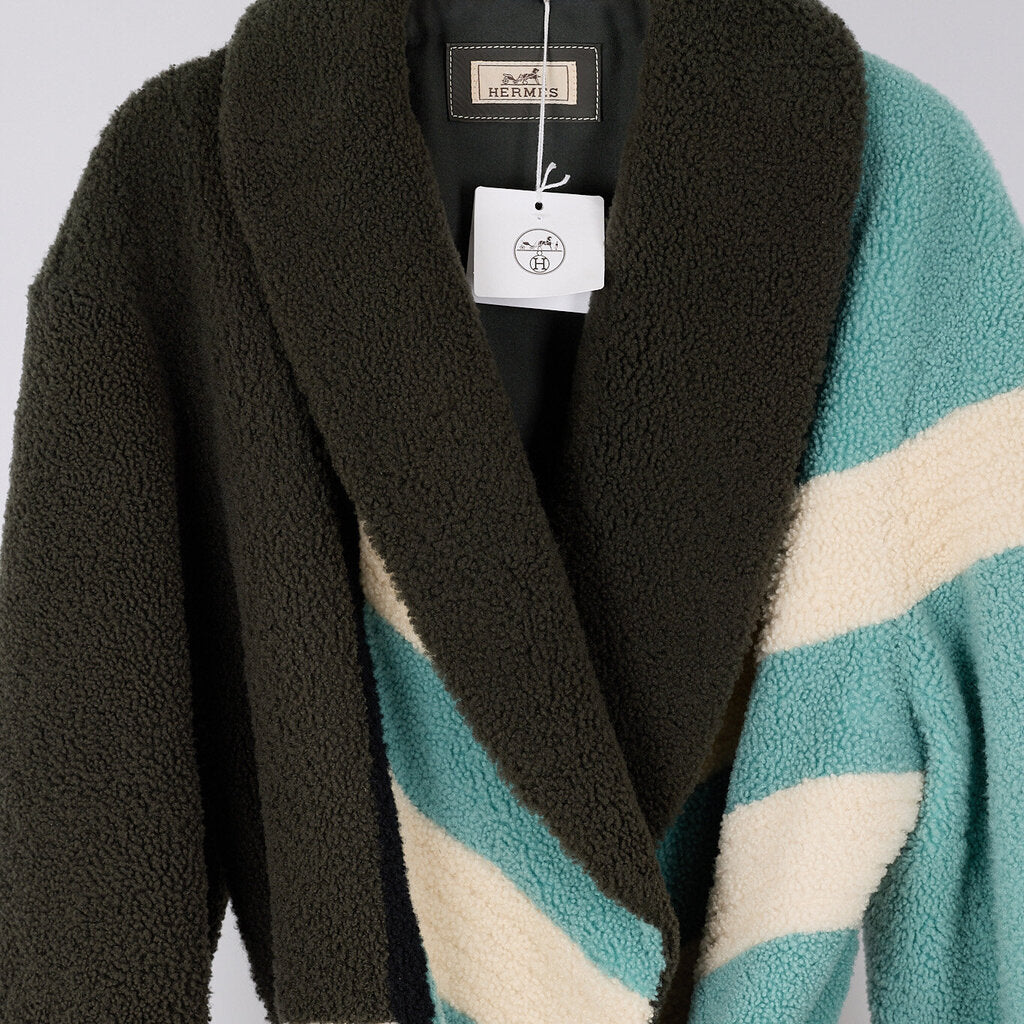 Hermes Multicolor Wool Shearling Belted Coat