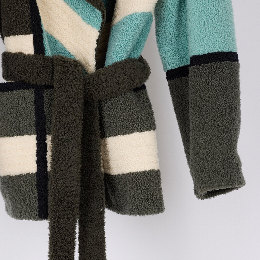 Hermes Multicolor Wool Shearling Belted Coat