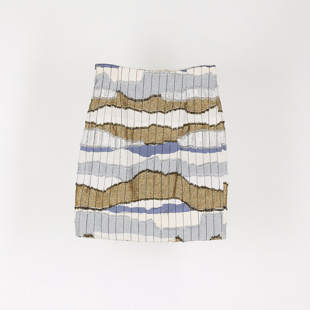 Christian Dior 2016 White & Gold Metallic Stripe Skirt