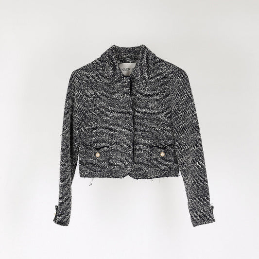 Nackiye Navy & White Tweed Pearl Button Coat