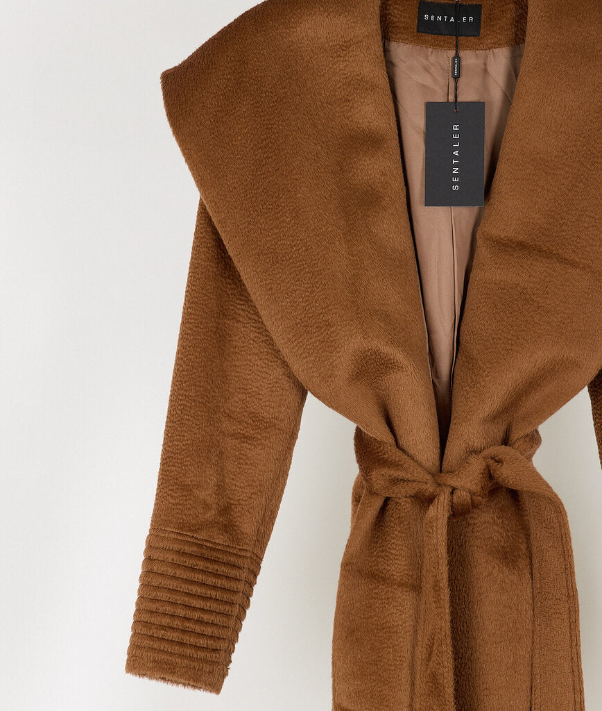 Sentaler Brown Alpaca Long Shawl Wrap Coat