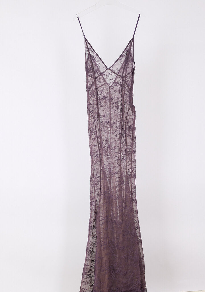 The Attico Purple Lace Maxi Dress w/ Train