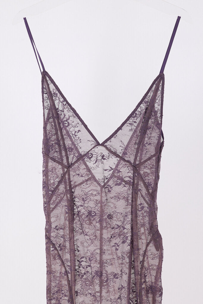 The Attico Purple Lace Maxi Dress w/ Train