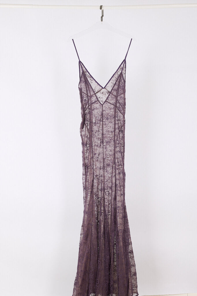 The Attico Purple Lace Maxi Dress w/ Train