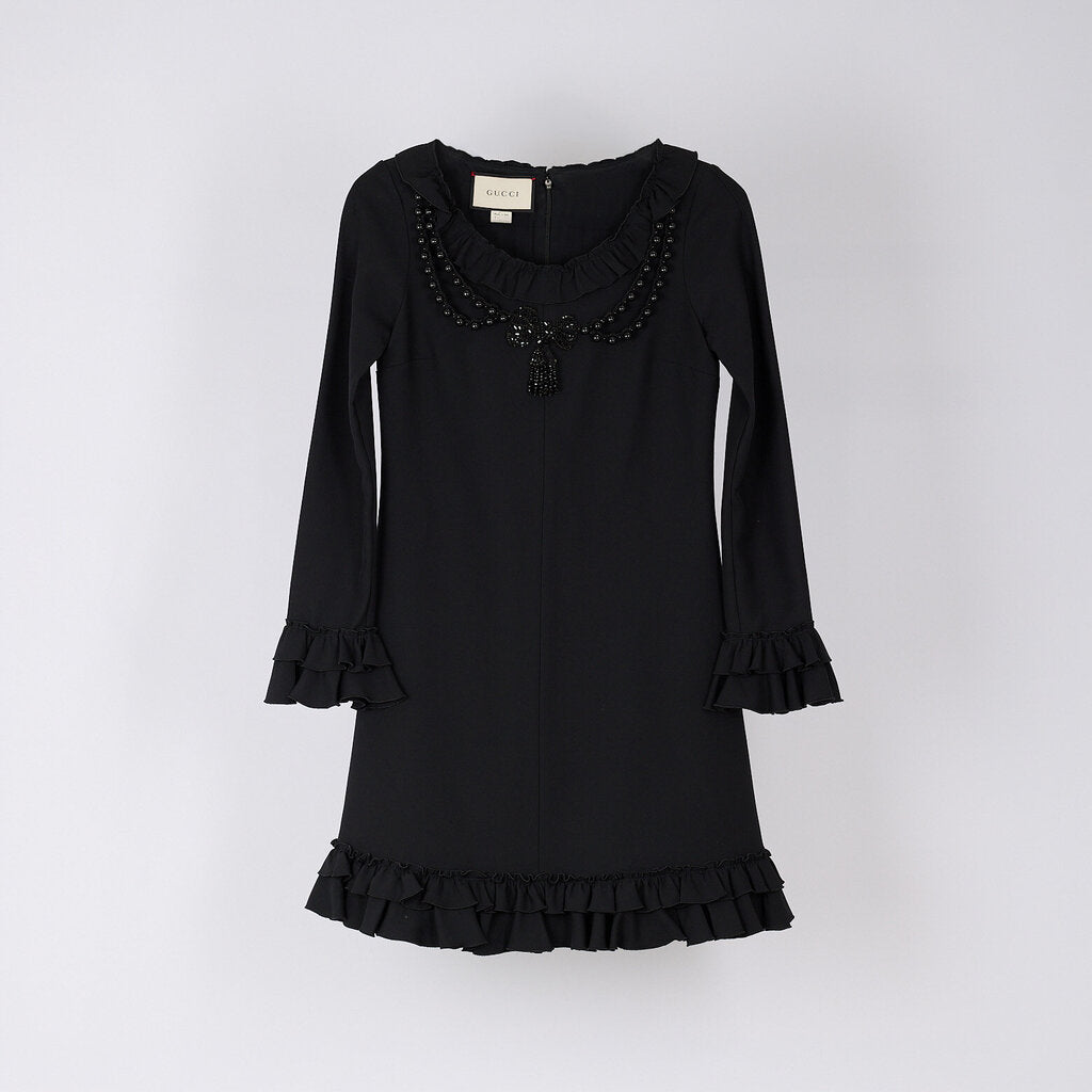 Black Beaded Neckline Dress