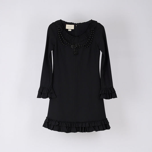 Black Beaded Neckline Dress