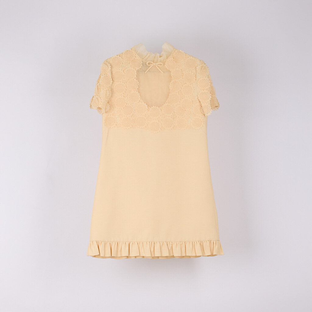 Valentino 2025 Cream Virgin Wool & Silk Floral Lace Mini Dress