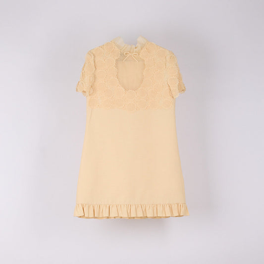 Valentino 2025 Cream Virgin Wool & Silk Floral Lace Mini Dress